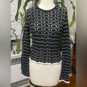 White + Warren Black and White Knit Top